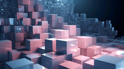 Abstract geometric composition with cubes in blue and pink colors. Generative ai illustration