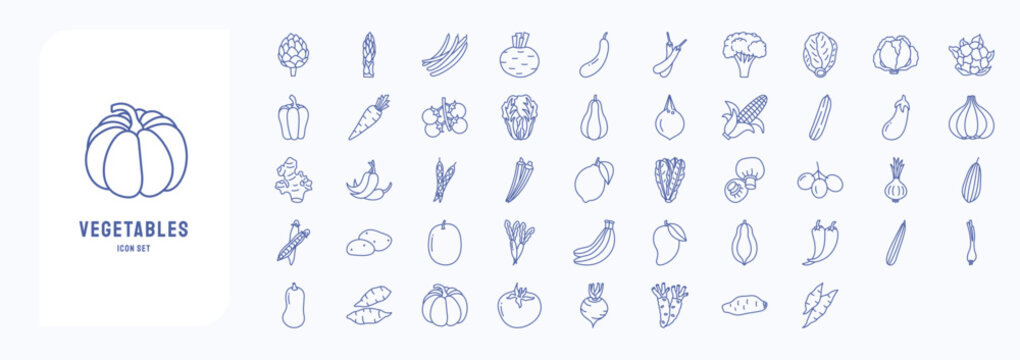 A collection sheet of outline icons for Vegetables, including icons like Artichoke, Asparagus, Beans, Beetroot and more