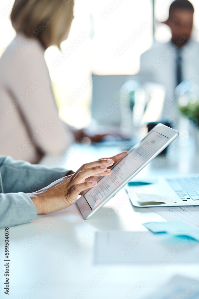 Aufkleber The easiest and quickest way to simplify tasks. an unrecognisable businessperson using a digital tablet in an office.