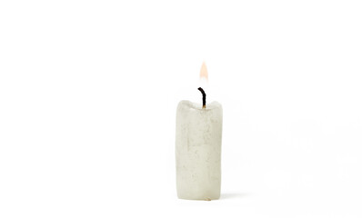 Candle isolated white background. Burning candle, closeup