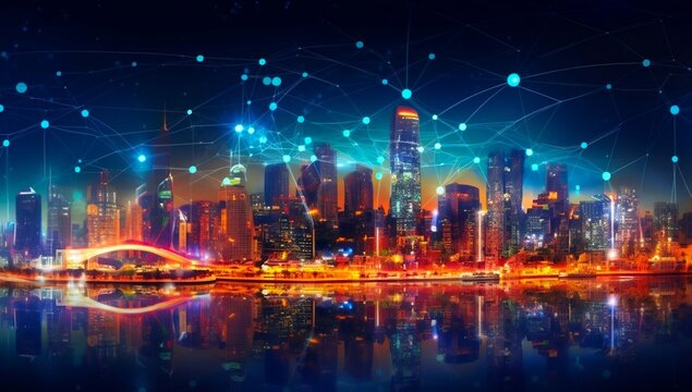 Smart city and communication network concept. LPWA (Low Power Wide Area). Wireless communication generative ai variation 8
