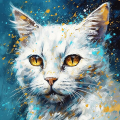 Cute cat illustration made with Generative AI. Oil painting style.