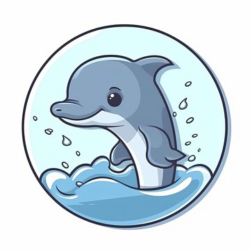 Dolphin Sticker, Cartoon Style, Monotone Colors, dolphin jumping out of water, cute dolphin sticker with white background, Generative AI
