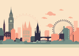 london city skyline, vector art, pastel colors.	
 - obrazy, fototapety, plakaty