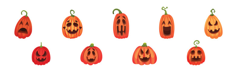 Spooky Pumpkin Smiley with Cutout Eyes and Mouth Vector Set