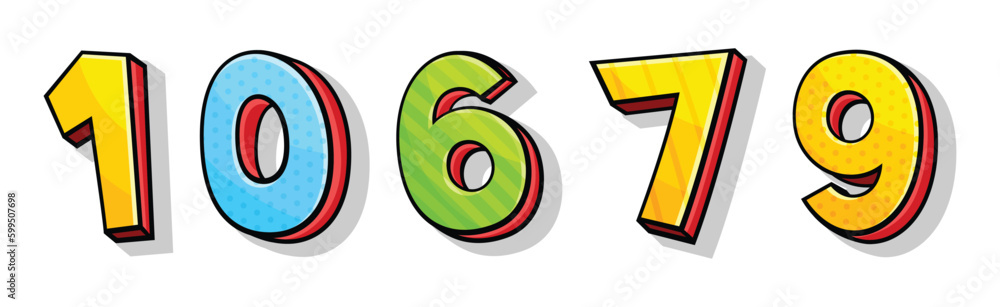 Poster colorful number with volume shape isolated on white background vector set