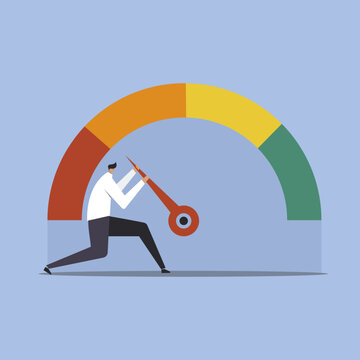 Businessman pushing hard to move the meter to maximum