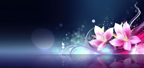 abstract background banner, gradient color with bokeh glitter glow light, flora flower light trail, Generative Ai