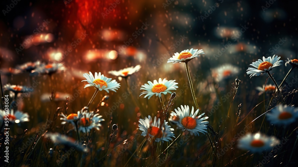 Poster a field with daisies on a summer day.generative ai
