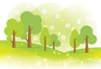 Cartoon trees in spring background