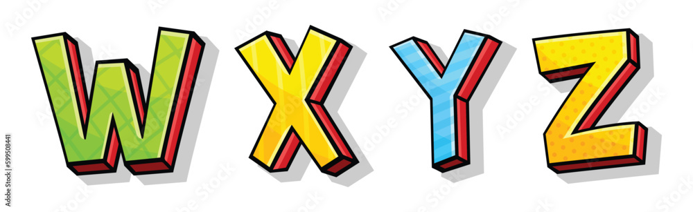 Aufkleber colorful font with volume letters isolated on white background vector set