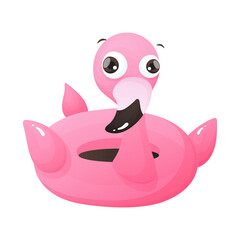 pink cartoon air flamingo in blue pool water.