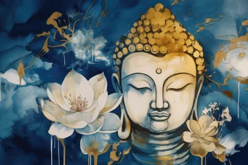 Zelfklevend Fotobehang A painting of buddha and lotuses, generative AI © Kien