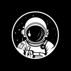 Astronaut black and white, monochromatic, simple vector art logo