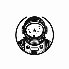 Astronaut black and white, monochromatic, simple vector art logo