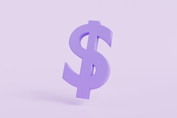 Dollar sign on purple background.Dollar Currency money icon.Symbol of investment, savings and business.money management.Saving and money growth concept.Dollar Coin.3D render,Illustration.