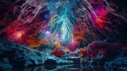 Obraz na płótnie Canvas abstract nature background of colorful ice cave in winter cold weather, Generative Ai