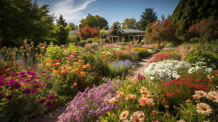 A colorful garden bursting with blooms under a bright blue sky is the perfect embodiment of a summer day.