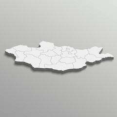 A map of the Mongolia in a gray background fully editable 3d isometric map with states