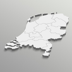 A map of the Netherlands in a white background fully editable 3d isometric map with states