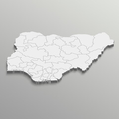A map of the Nigeria in a white background fully editable 3d isometric map with states