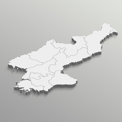 A map of the North Korea in a white background fully editable 3d isometric map with states