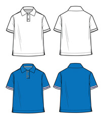 Boys polo shirt technical flat drawing front and back view vector template 