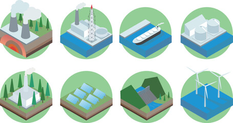 エネルギー関連のシンプルなアイコンセット