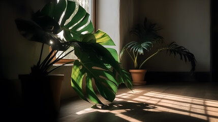 Summer tropical natural concept room interior ,generative ai