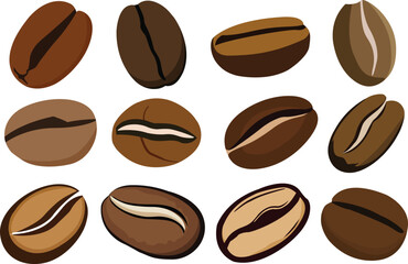 Coffee beans vectors. Set of coffee beans vector illustrations. Coffee beans clipart isolated.