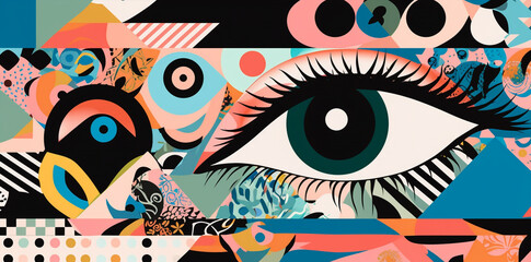poster concept of eyes pattern, big brother data, colorful minimal lines background, generative ai illustration