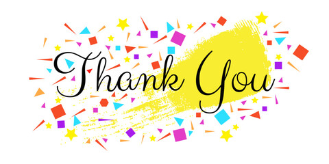 Thank You Sign with Colorful Confetti and Brush Background