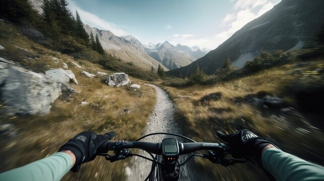 Electric mountain biker conquering rugged terrain with precision and confidence