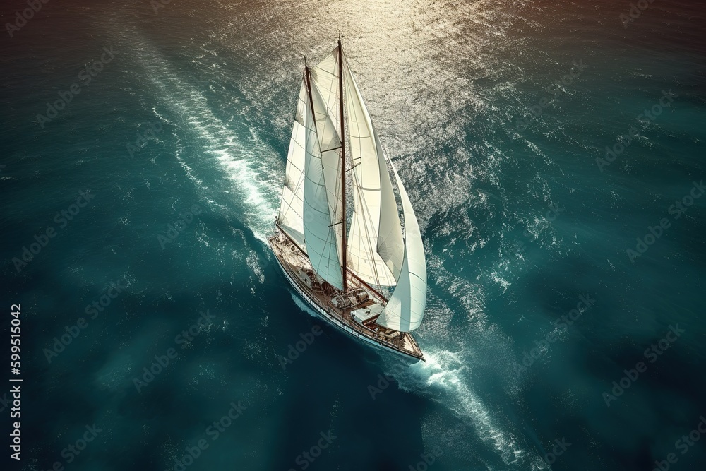 Poster a sailboat enjoying a nice day at sea while sailing in the ocean generative ai