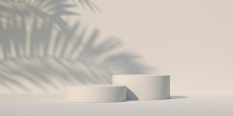 3d podium with natural light and leaf shadow for cosmetic background or product presentation. 3D rendering illustration