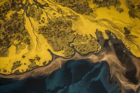 a perspective obtained from above of a body of water Generative AI