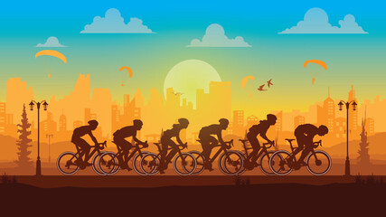 Silhouette of the cycling a bicycle Vector illustration, world bicycle day.	
