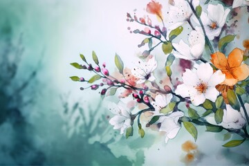 flower background, cherry, watercolor - Ai