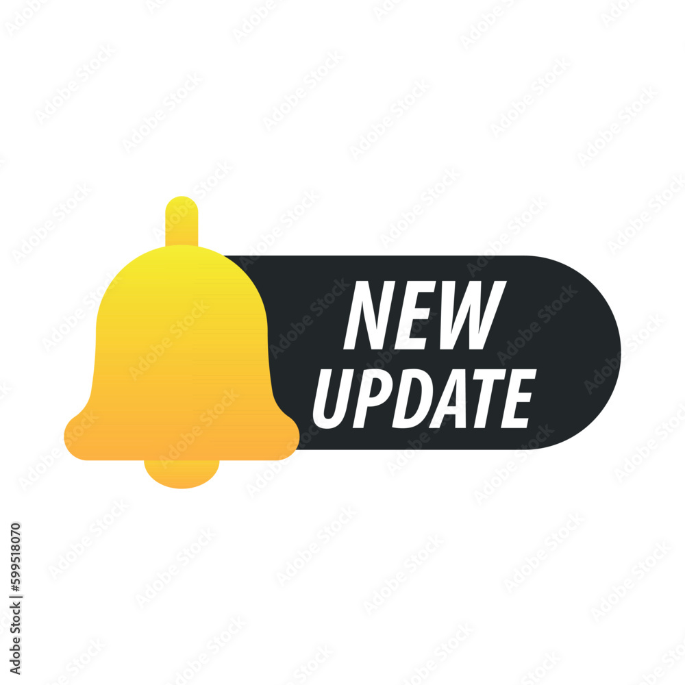 Poster round label set with text new update. new update with bell. modern banner with notification bell. an