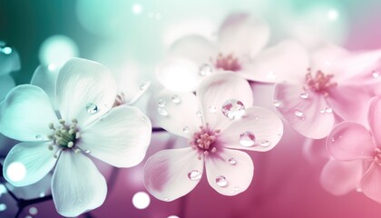 Soft and delicate background with fresh white flowers and blue and pink tones Generative AI Illustration