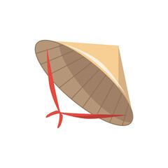 Asian Conical Straw Hat, Traditional Chinese or Vietnamese Headdress.  Cartoon  Vector Illustration isolated on white background.