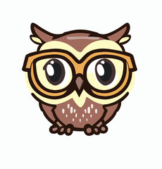 Fototapeta premium happy cute little owl with glasses, clever bird, logo vector art sticker