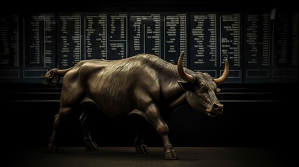 Bull. Exchange trading. Data analysis. Business analysis. Finance chart. Trade arrow. Finance management. Finance forex trading technology. Currency background. Modern design.