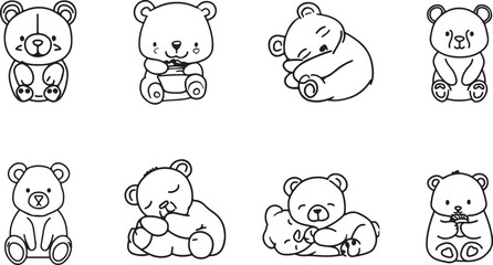 Set of Cute Bear vector line art
