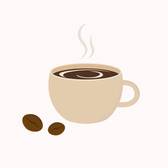 Cup of coffee coffee beans with smoke coffee smell illustration