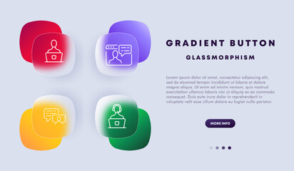 Online dating icon set. Including swiping through profiles, messaging, and meeting up in person. Relationship concept. Glassmorphism style. Vector line icon for Business and Advertising