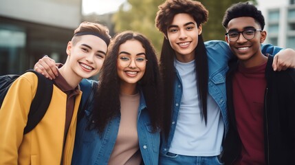 Obraz premium Portrait group of diverse students together, Generative AI