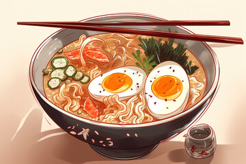 Japanese noodle soup ramen, AI generated image.