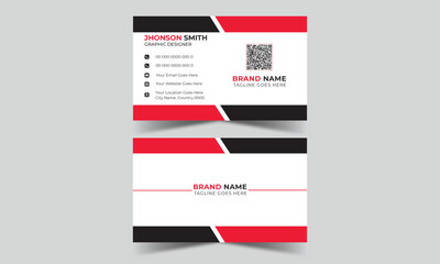 Double-Sided Creative Business Card Template Modern Red And Black Corporate Creative and Clean Business Card Design Template Name Card Visiting Card Simple Flat Horizontal Vector Illustration Layout.