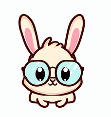 cute little bunny with glasses vector art logo
